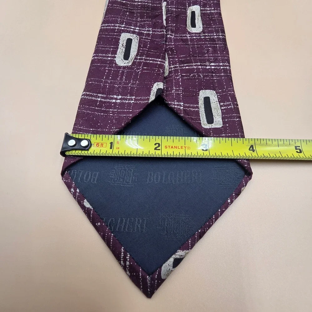 Vintage Bolgheri Italy Silk Tie Mens Purple Geometric Oval Pattern Silk Necktie
